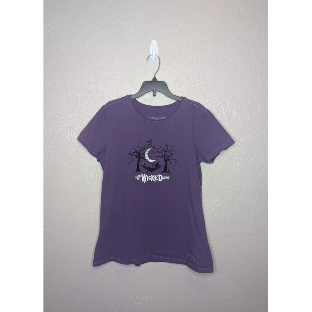 Life Is Good Womens Medium Purple Witch Wicked Crusher Tee Shirt Halloween